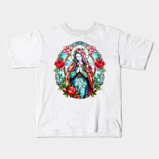 Roses Virgin Mary La Virgen de Guadalupe Glassart Kids T-Shirt